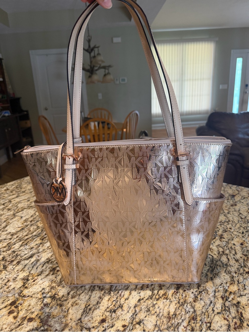 Michael Kors Metallic Rose Gold Logo Tote